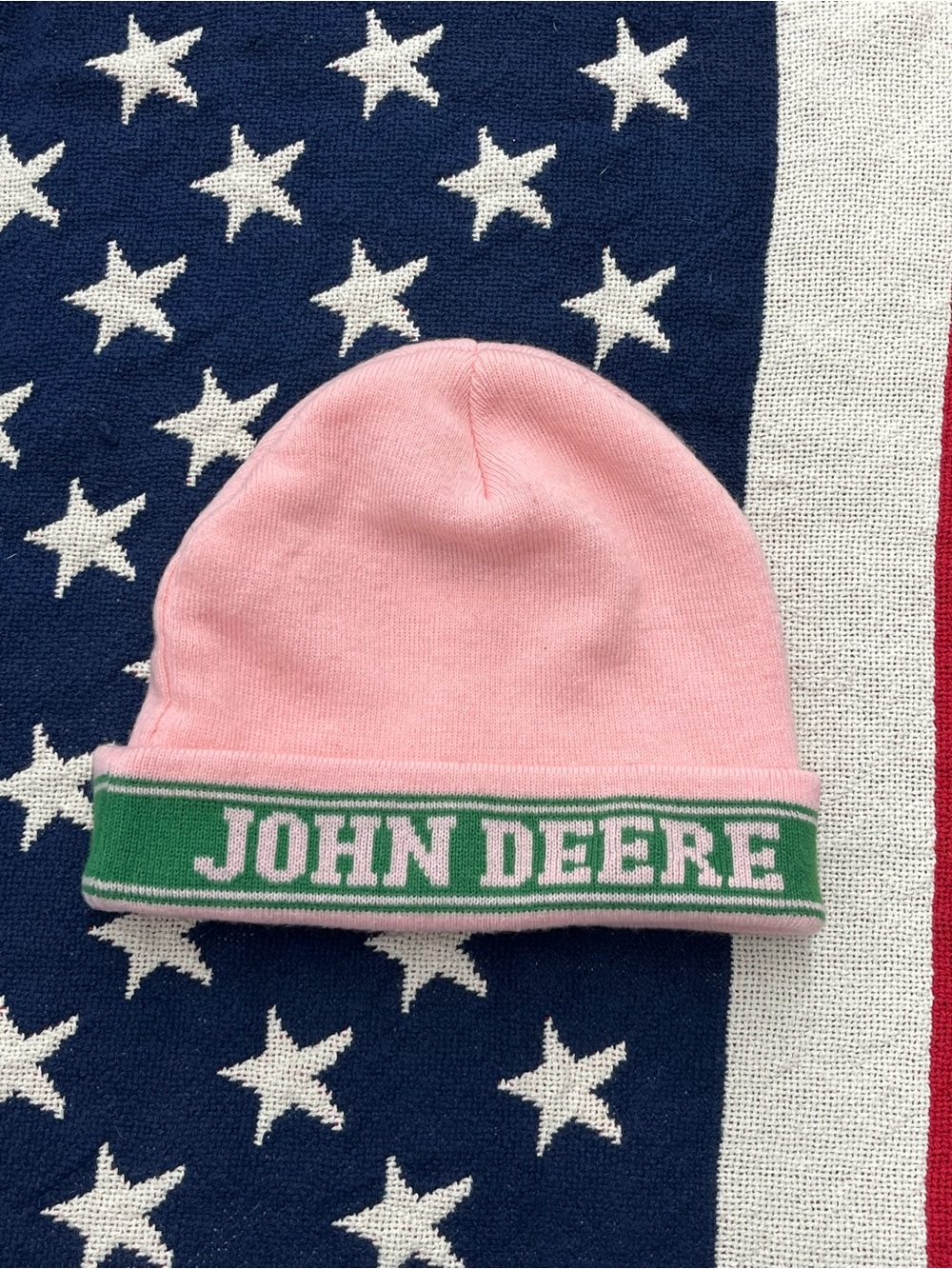 John Deere Pink Beanie with Green Logo Cuff One Size Fits All